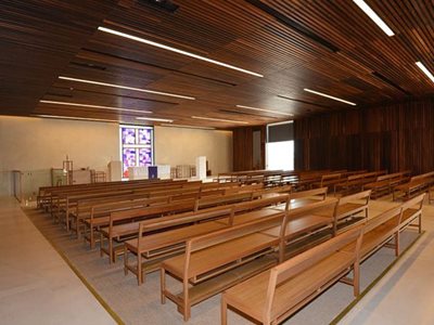 Church Interior Dark Timber Ceiling Integrated Light