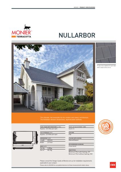 Monier Nullarbor Data Sheet