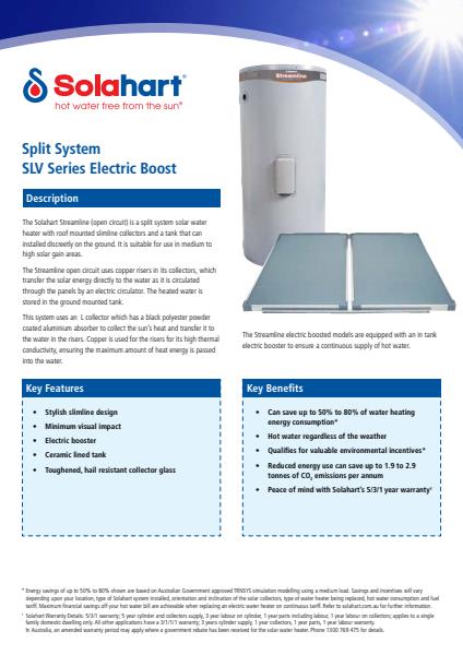 The Solahart Streamline Split System SLV Series Electric Boost