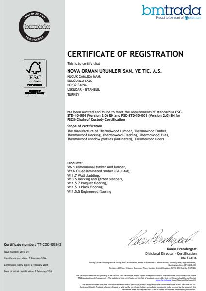 Novawood Certificate of Registration
