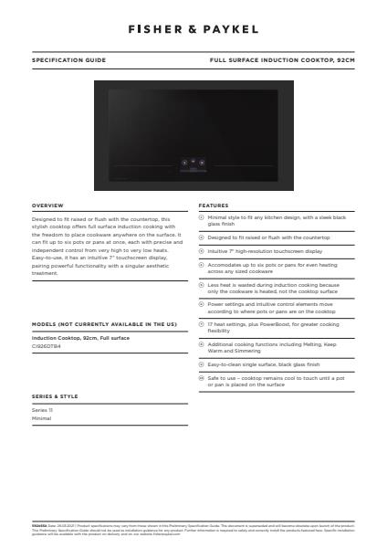Induction Cooktop 92 Cm Full Surface Spec Guide